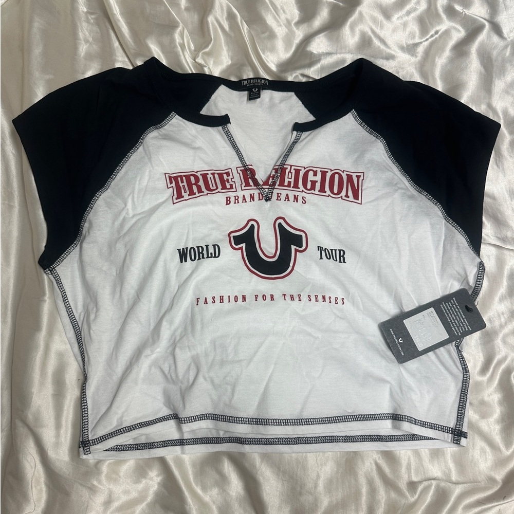 True Religion White and Black Logo Top